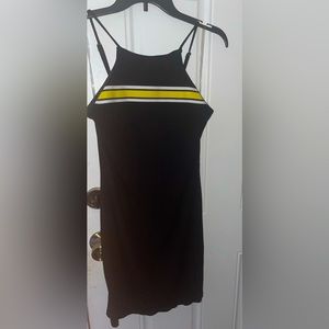 Black dress with yellow stripes